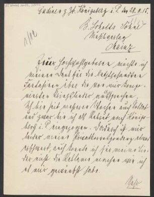 Brief an B. Schott's Söhne : 28.11.1915