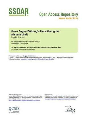 Herrn Eugen Dühring's Umwälzung der Wissenschaft