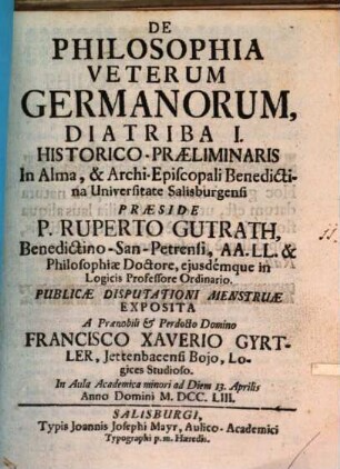 De philosophia veterum Germanorum diatriba I. historico-praeliminaris