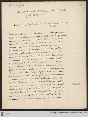 Briefabschriften von Ernst Volger (1888) aus der Sammlung Rehdiger der Stadtbibliothek Breslau. Teil I: Baudiss, Beutterich, Ehemius, Haller, Melissus, Ostrorog, Pareus, Rehdiger und Reuter.: Brief von Paulus Schede Melissus an Johannes Crato