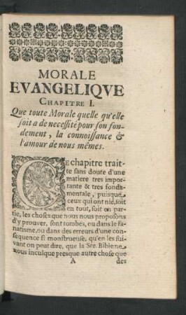 Morale Evangelique. Chapitre I.
