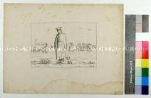 Blatt 2 Lieutenant von Uthmann mit Dackel bei Truppenübungen im Regen aus der Folge "Bilder aus dem Lieutenantsleben. Erinnerung an Rudolph von Uthmann"