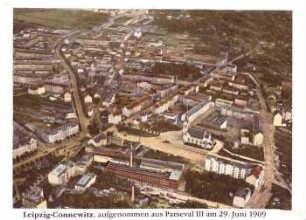 Leipzig: Connewitz ; am Kreuz mit Connewitzer Kirche aus ca. 200 m Höhe : aufgenommen aus Parseval III am 29. Juni 1909
