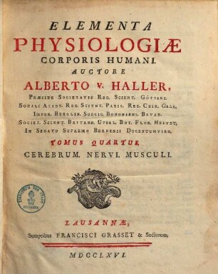 Elementa Physiologiae Corporis Humani, 4. Cerebrum, Nervi, Musculi