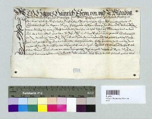 Hans Heinrich Ebran von und zu Wildenberg reversiert Bischof Philipp von Regensburg die Verleihung des Schlosses zu Wildenberg. S: A