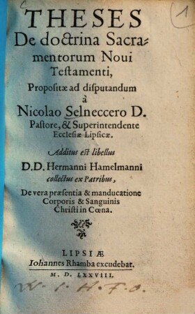 Theses De doctrina Sacramentorum Noui Testamenti