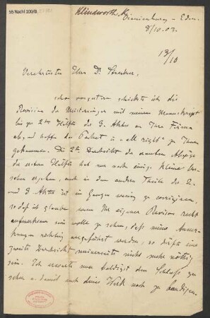Brief an Ludwig Strecker  und B. Schott's Söhne : 08.10.1903
