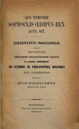 Quo tempore Sophoclis Oedipus Rex acta sit : Diss. inaug.