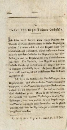 V. Ueber den Begriff eines Gefühls