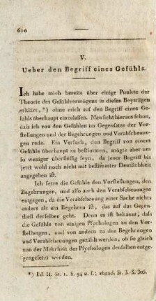 V. Ueber den Begriff eines Gefühls