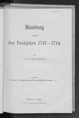 Hamburg während der Pestjahre : 1712 - 1714