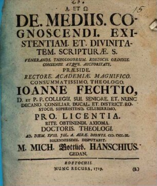 De mediis cognoscendi existentiam et divinitatem Scripturae S.