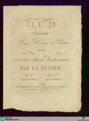Duo concertant pour harpe et piano : Op. 73