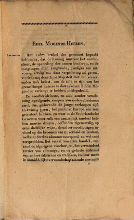Verslag aan de Edelmogende Heeren Staten-Generaal van 't Koningrijk der Nederlanden, op den 28 dec. 1816 : gedaan door Z. Exc. den Minister van binnenlandsche zaken, omtrent het Armbestuur en de Opvoeding der armen Kinderen