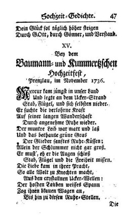 XV. Bey dem Baumann- und Kummertzschen Hochzeitfest, Prenzlau, im November 1736.