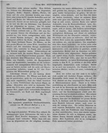 Baltzer, E.: Das sogenannte apostolische Glaubensbekenntniß. Leipzig: Wigand 1847 (Beschluss von Nr. 215)