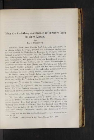 Ueber die Verteilung des Stroms auf mehrere Ionen in einer Lösung.
