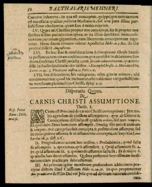 Disputatio Quinta. De Carnis Christi Assumptione.