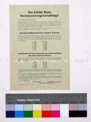 Flugblatt mit dem Aufruf zu Verbesserungsvorschlägen
