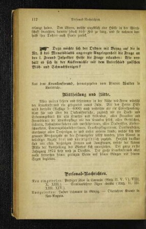 Mittheilung und Bitte