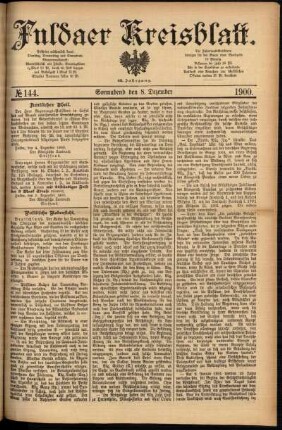 Erste Ausgabe vom Samstag, den 08. Dezember 1900.