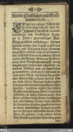An den Christlichen und Gottliebenden Leser