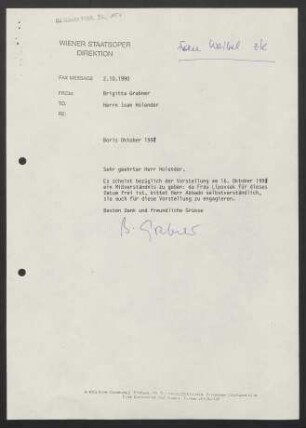 Brief an Ioan Holender, 02.10.1990