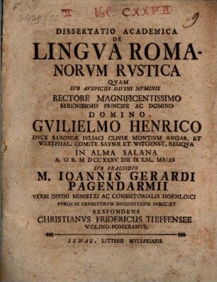 Diss. acad. de lingua Romanorum rustica