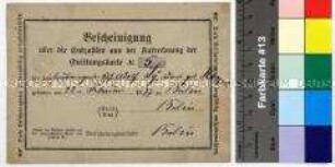 Bescheinigung des Polizeireviers 109 zu Berlin über geleistete Beitragswochen der Raumpflegerin Marie Sy für die Rentenversicherung