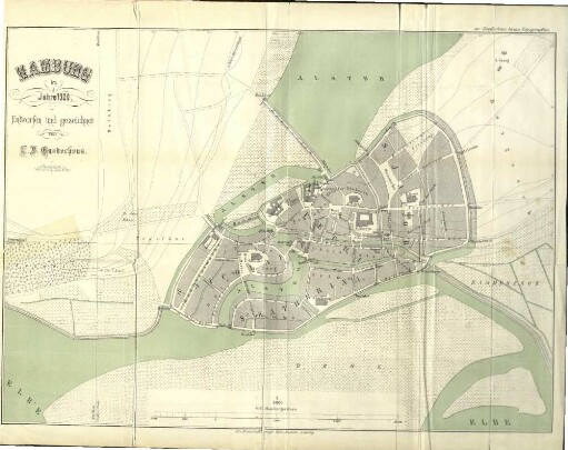 1. Hamburg im Jahre 1320. 2. Umgegend von Hamburg 1600. 3. Die Stadt Hamburg mit Angabe ihrer Begrezung in den Jahren 900, 1300, 1560, 1650, 1880, der Grenzen der Vorstadt St. Georg 1700 und der Vorstadt St. Pauli 1845