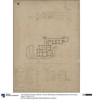 Potsdam. Schloss Babelsberg. Veränderte Ansicht und Grundriss