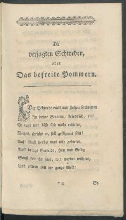 Die verjagten Schweden, oder das befreite Pommern.