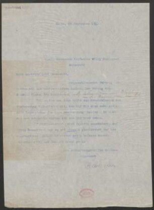 Brief an Willy Burmester : 23.09.1911