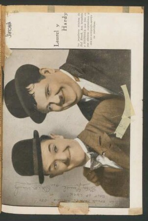 [Fotografía y dedicatoria manuscrita de] Laurel y Hardy