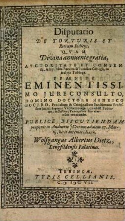 Disputatio De Torturis Et Reorum Indiciis