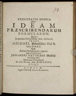 Exercitatio Medica sistens Ideam Praescribendarum Formularum
