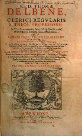 De immunitate et iurisdictione ecclesiastica opus absolutissimum : in duas partes distributum, 1