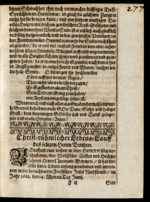Christ-rühmlicher Lebens-Lauff des seligen Herrn Bentzen.
