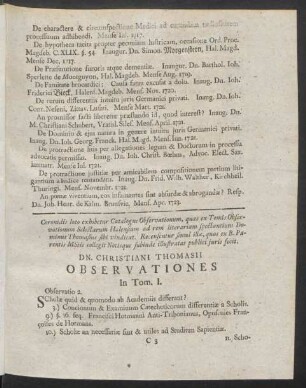 Dn. Christiani Thomasii Observationes