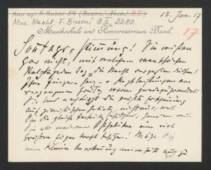Briefkarte an Ferruccio Busoni : 13.01.1917