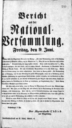 Bericht aus der National=Versammlung. (Sammlung Friedlaender)