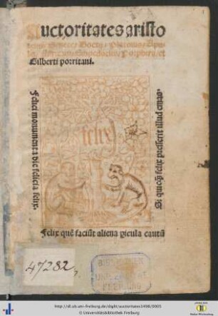 Auctoritates aristotelis/ Senece/ Boetij/ Platonis/ Apuley Africani/ Empedoclis/ Porphiry/ et Gilberti porritani