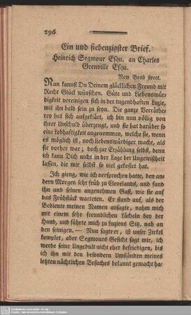 Ein und siebenzigster Brief