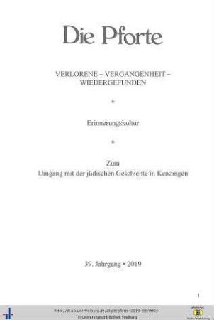 39. Jahrgang: Die Pforte