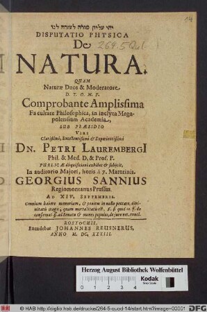 Disputatio Physica De Natura