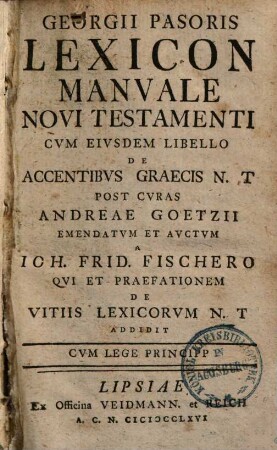 Lexicon manuale novi testamenti : cum eiusdem libello de accentibus Graecis N.T.,