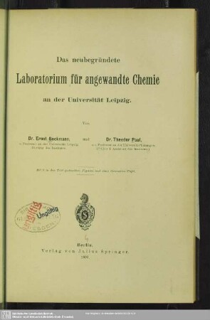 Das neubegründete Laboratorium für angewandte Chemie an der Universität Leipzig