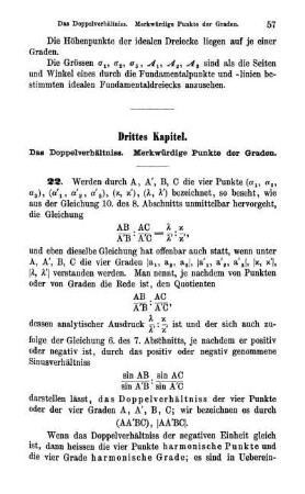 Drittes Kapilel. Das Doppelverhältnis. merkwürdige Punkte und Graden.