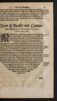 Vom H. Apostel und Evangelisten Mattheo ...