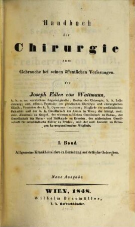 Handbuch der Chirurgie. 1